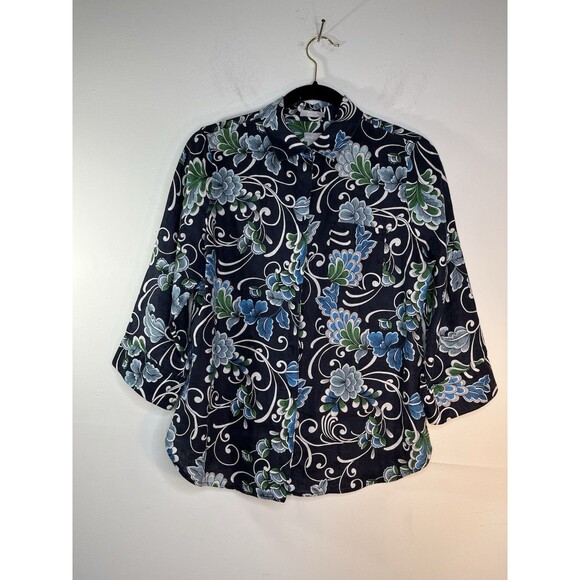 chicos No Iron 100% linen botanical Sketch art print button blouse s 4 0 top - Picture 1 of 8